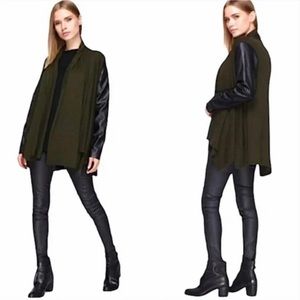 Zara NWT open knit cardigan with leather sleeves - olive green - small